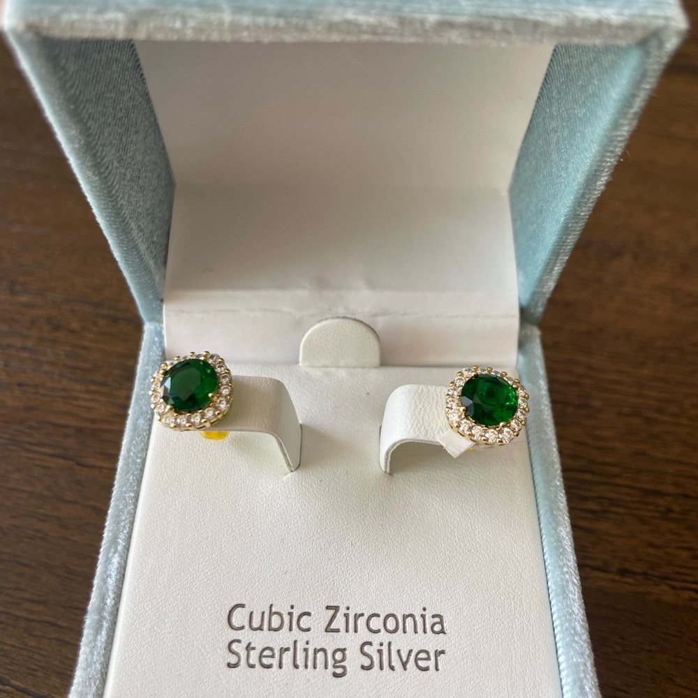 Elegant Green Cubic Zirconia Sterling Silver Earrings